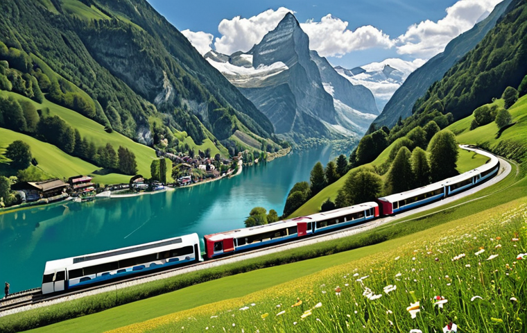 **Image:** A scenic view of Switzerland showcasing a train, bus, and boat together in a picturesque landscape (mountains, lake, etc.). The scene emphasizes ease of travel with the Swiss Travel Pass. Focus on conveying "волшебный চাবি" (magical key) feeling.